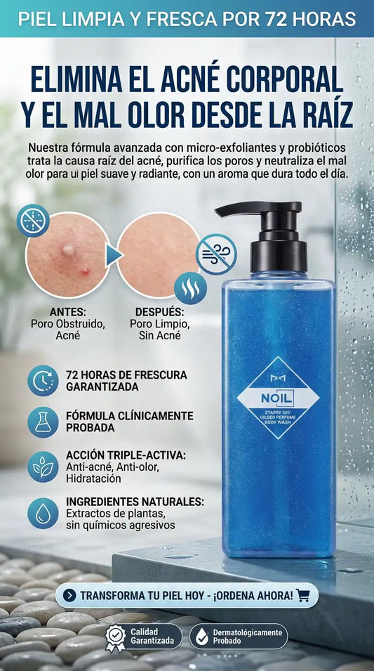 NOIL Aquablue Body Wash Dual Acid + Probiotics Fights Acne Oil & Itch 72H Scent 400ml Glycolic Gentle Exfoliate Clear Skin