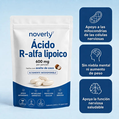 Noverly Ácido R-alfa Lipoico 600mg Apoya tu Azúcar y tus Nervios