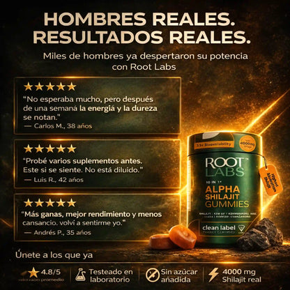 Root Labs Alpha Gummies Potencia Masculina y Energía Diaria