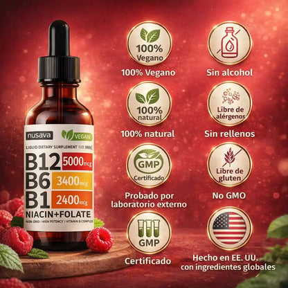 .Vitamina B12 Líquida Promo 2x1 Absorción rápida para un rendimiento inmediato
