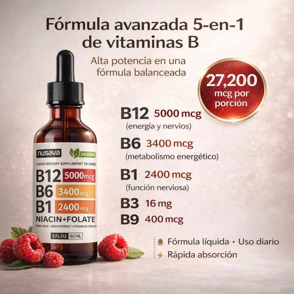 .Vitamina B12 Líquida Promo 2x1 Absorción rápida para un rendimiento inmediato