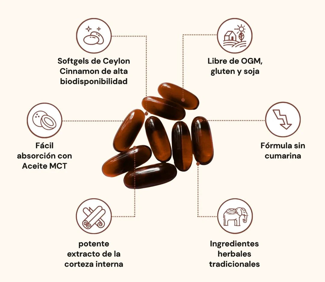 Ceylon Cinnamon equivalente a 7,200 mg con Aceite MCT