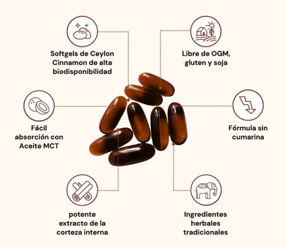 Ceylon Cinnamon equivalente a 7,200 mg con Aceite MCT
