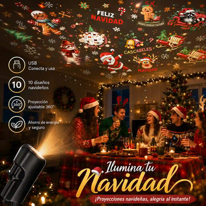 Proyector LED Navideño USB con 10 Diseños Intercambiables