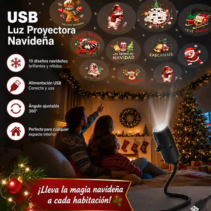 Proyector LED Navideño USB con 10 Diseños Intercambiables