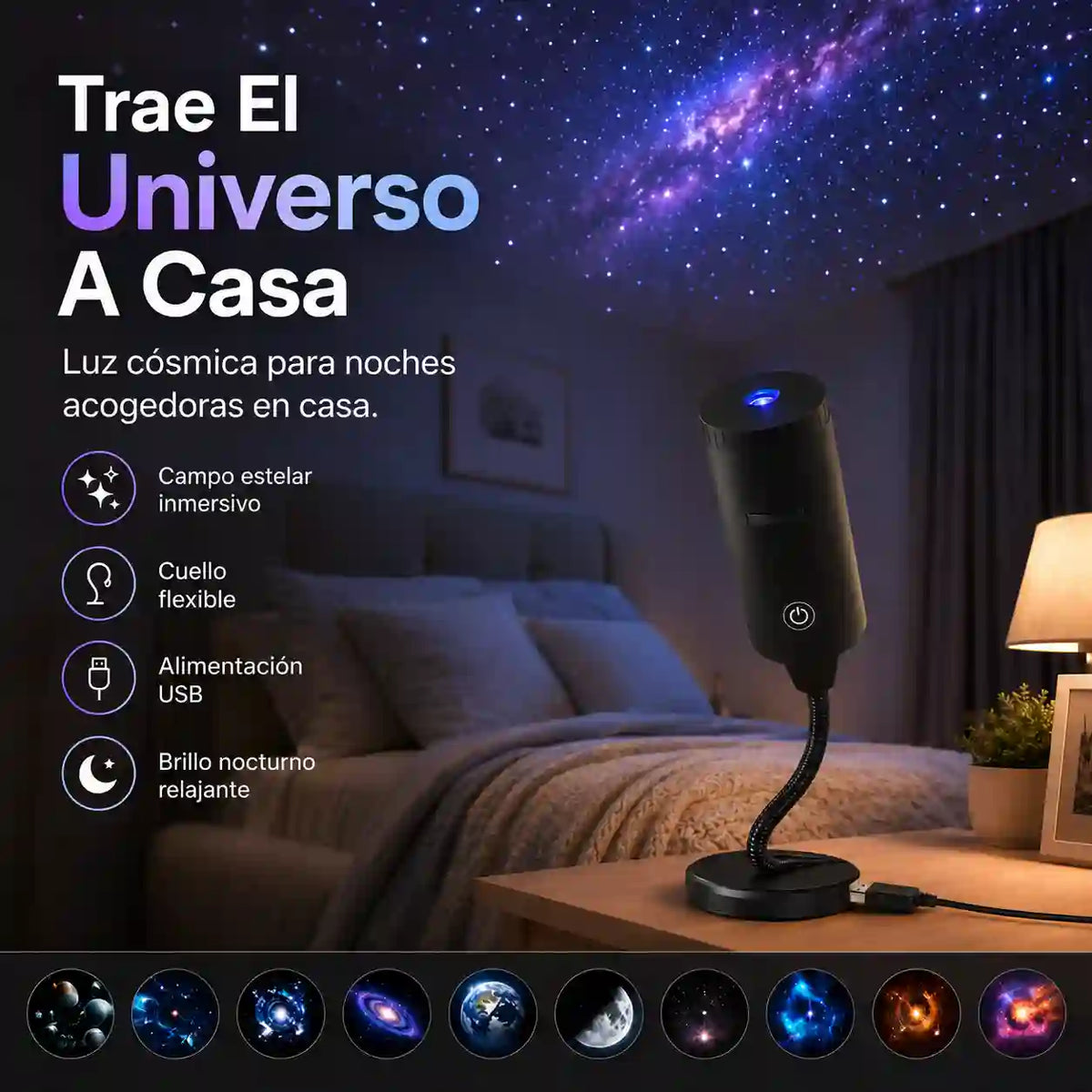 Proyector LED Navideño USB con 10 Diseños Intercambiables
