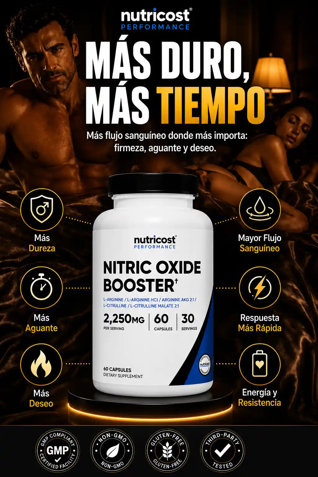 Potenciador de óxido nítrico de 2250 mg, 60 cápsulas