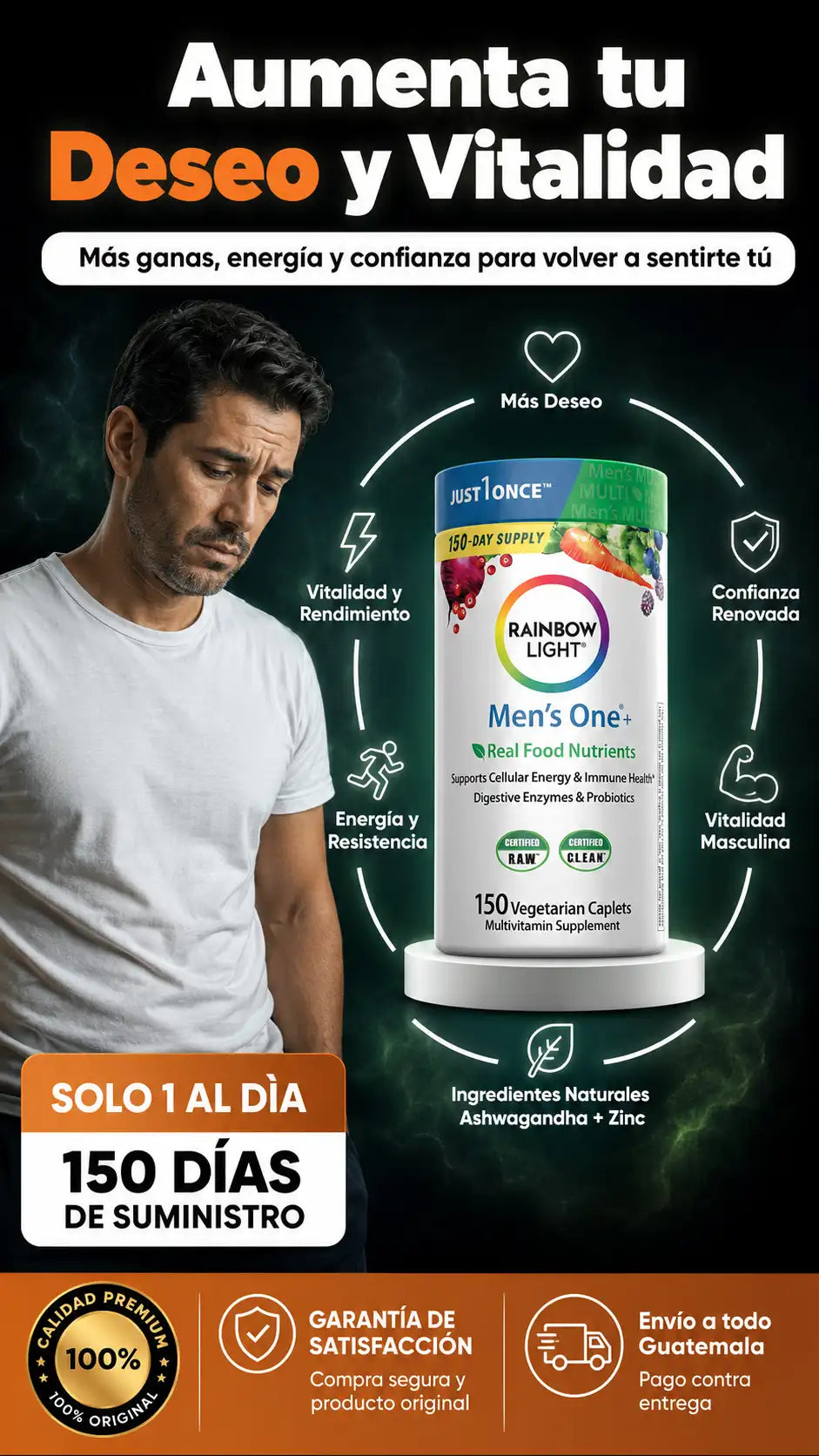 Rainbow Light Mens One Multivitamínico diario para hombres.