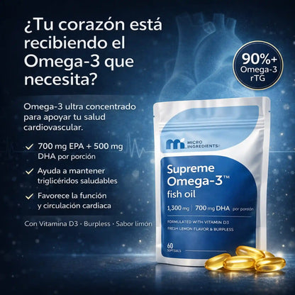 Supreme Omega-3 Fish Oil rTG  Alta concentración para corazón y bienestar diario
