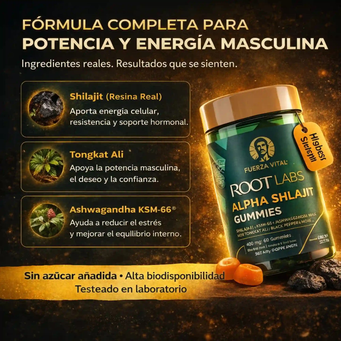Root Labs Alpha Gummies Potencia Masculina y Energía Diaria