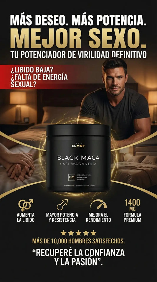 Potencia de raíz de maca negra orgánica con Ashwagandha