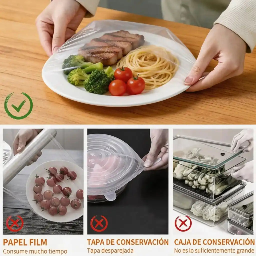 Tapas Elásticas Reutilizables (Pack x100) — Conserva la Frescura y Aísla Olores