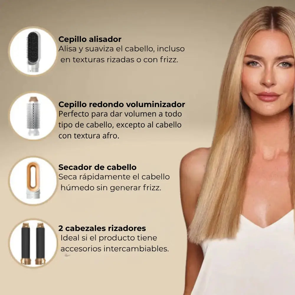 ¡Cepillo secador 5 en 1 transforma tu cabello!