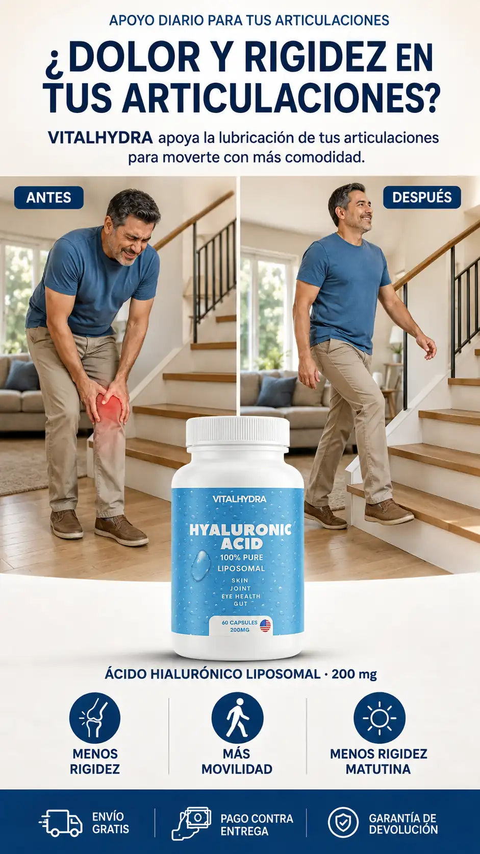 VITALHYDRA Ácido Hialurónico Liposomal 200 mg | Articulaciones Cómodas y Piel Hidratada